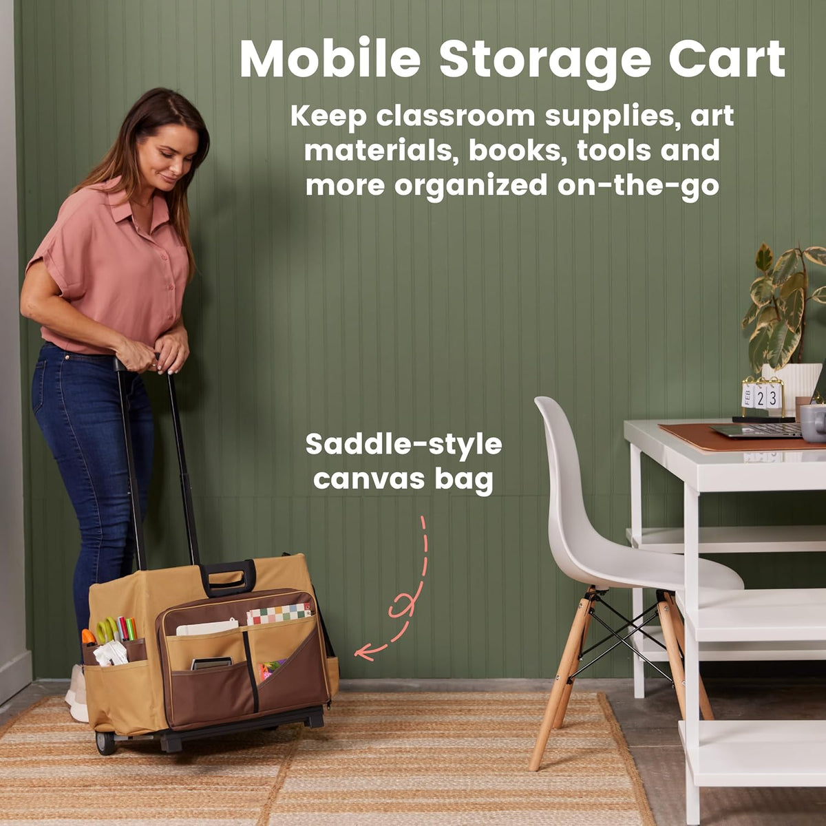 Universal Rolling Cart with Canvas Organizer Bag, Mobile Storage, Red/Grey