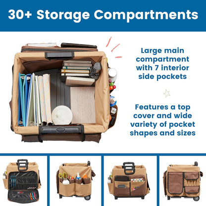 Universal Rolling Cart with Canvas Organizer Bag, Mobile Storage, Red/Grey