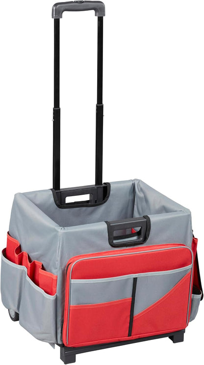 Universal Rolling Cart with Canvas Organizer Bag, Mobile Storage, Red/Grey
