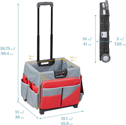 Universal Rolling Cart with Canvas Organizer Bag, Mobile Storage, Red/Grey