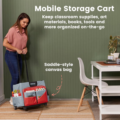 Universal Rolling Cart with Canvas Organizer Bag, Mobile Storage, Red/Grey