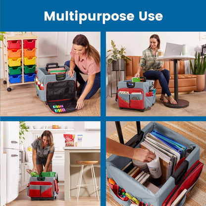 Universal Rolling Cart with Canvas Organizer Bag, Mobile Storage, Red/Grey
