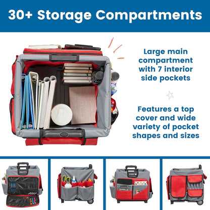Universal Rolling Cart with Canvas Organizer Bag, Mobile Storage, Red/Grey