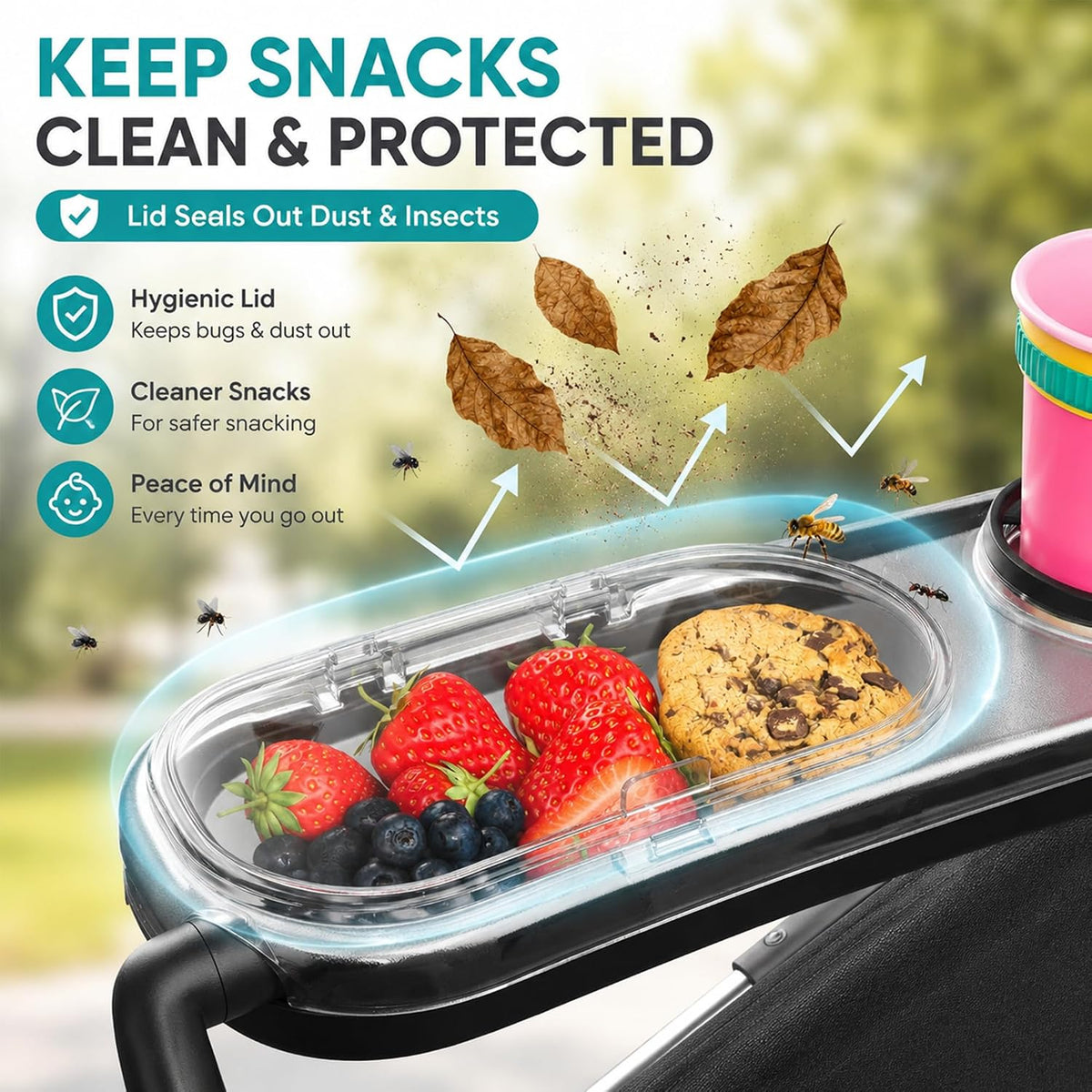 Snack Tray with Dustproof Lid, Fits for UPPAbaby Vista, Cruz, RumbleSeat