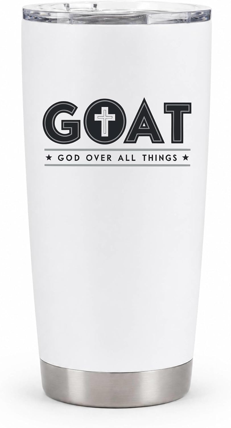 GOAT God Over All Things 20oz White Tumbler | Faith-Forward Design Connecting Everyday Drinkware with a Powerful Declaration of Spiritual Priority