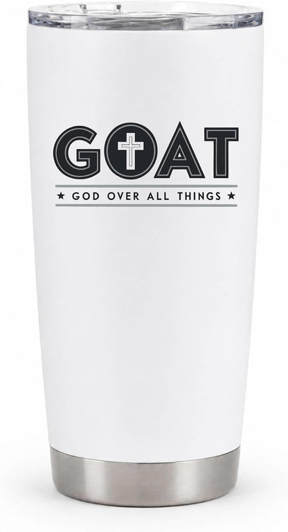 GOAT God Over All Things 20oz White Tumbler | Faith-Forward Design Connecting Everyday Drinkware with a Powerful Declaration of Spiritual Priority