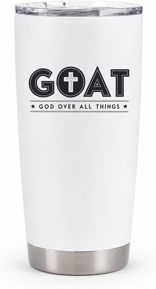 GOAT God Over All Things 20oz White Tumbler | Faith-Forward Design Connecting Everyday Drinkware with a Powerful Declaration of Spiritual Priority