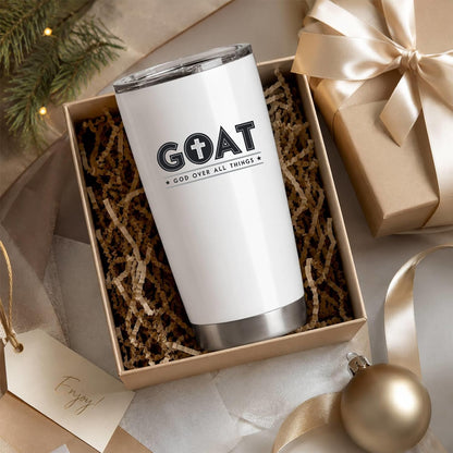 GOAT God Over All Things 20oz White Tumbler | Faith-Forward Design Connecting Everyday Drinkware with a Powerful Declaration of Spiritual Priority