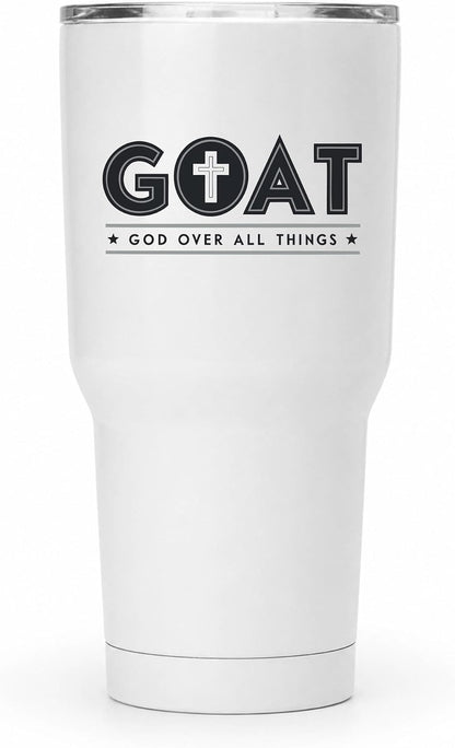 GOAT God Over All Things 20oz White Tumbler | Faith-Forward Design Connecting Everyday Drinkware with a Powerful Declaration of Spiritual Priority