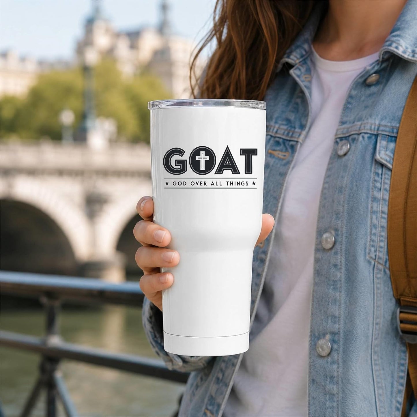 GOAT God Over All Things 20oz White Tumbler | Faith-Forward Design Connecting Everyday Drinkware with a Powerful Declaration of Spiritual Priority