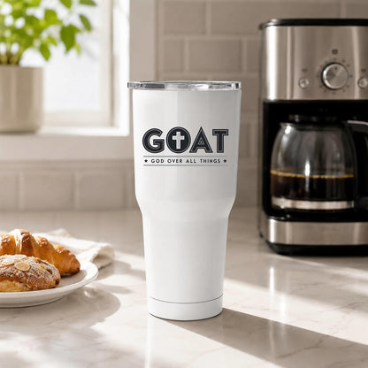 GOAT God Over All Things 20oz White Tumbler | Faith-Forward Design Connecting Everyday Drinkware with a Powerful Declaration of Spiritual Priority
