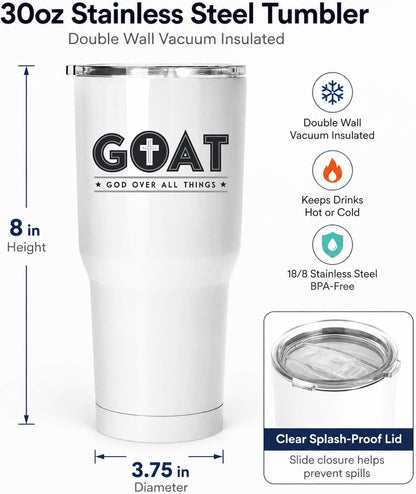 GOAT God Over All Things 20oz White Tumbler | Faith-Forward Design Connecting Everyday Drinkware with a Powerful Declaration of Spiritual Priority