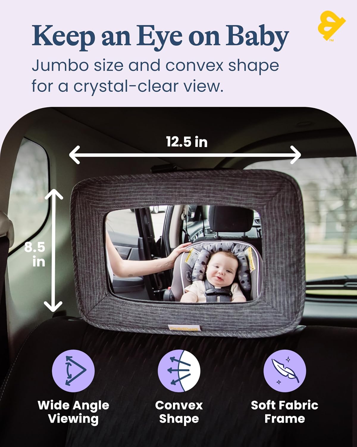 GoldBug Soft Sided Rear & Forward Facing Safety Mirror for Baby & Toddler - Shatter Resistant - Jumbo Baby Car Mirror