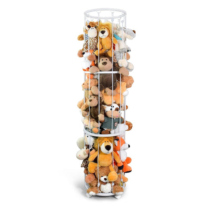 Stuffed Animal Storage Zoo Plushies Toy Storage Organizer, Metal Tube Stuffed Animal Holder with Brake Wheels, Space Saving Plush Toy Holder for Playroom Bedroom Nursery (White)