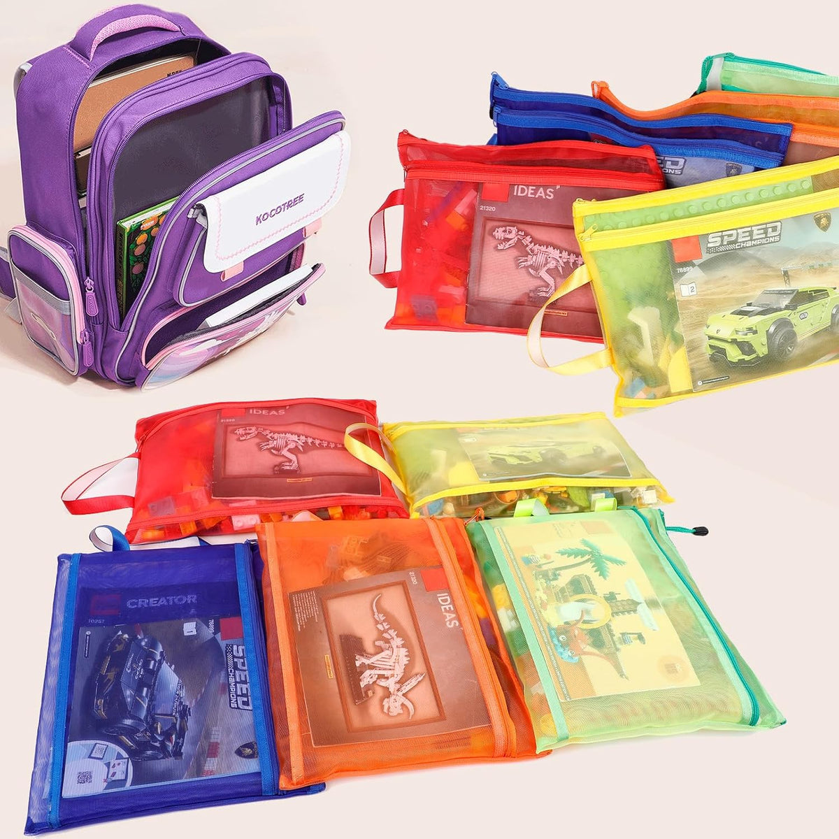 4-Pack Large Toy Storage Bags, Mesh Travel Bag for Board Games Storage