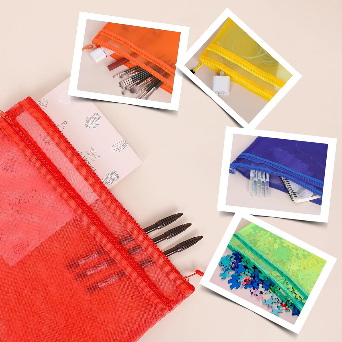 4-Pack Large Toy Storage Bags, Mesh Travel Bag for Board Games Storage