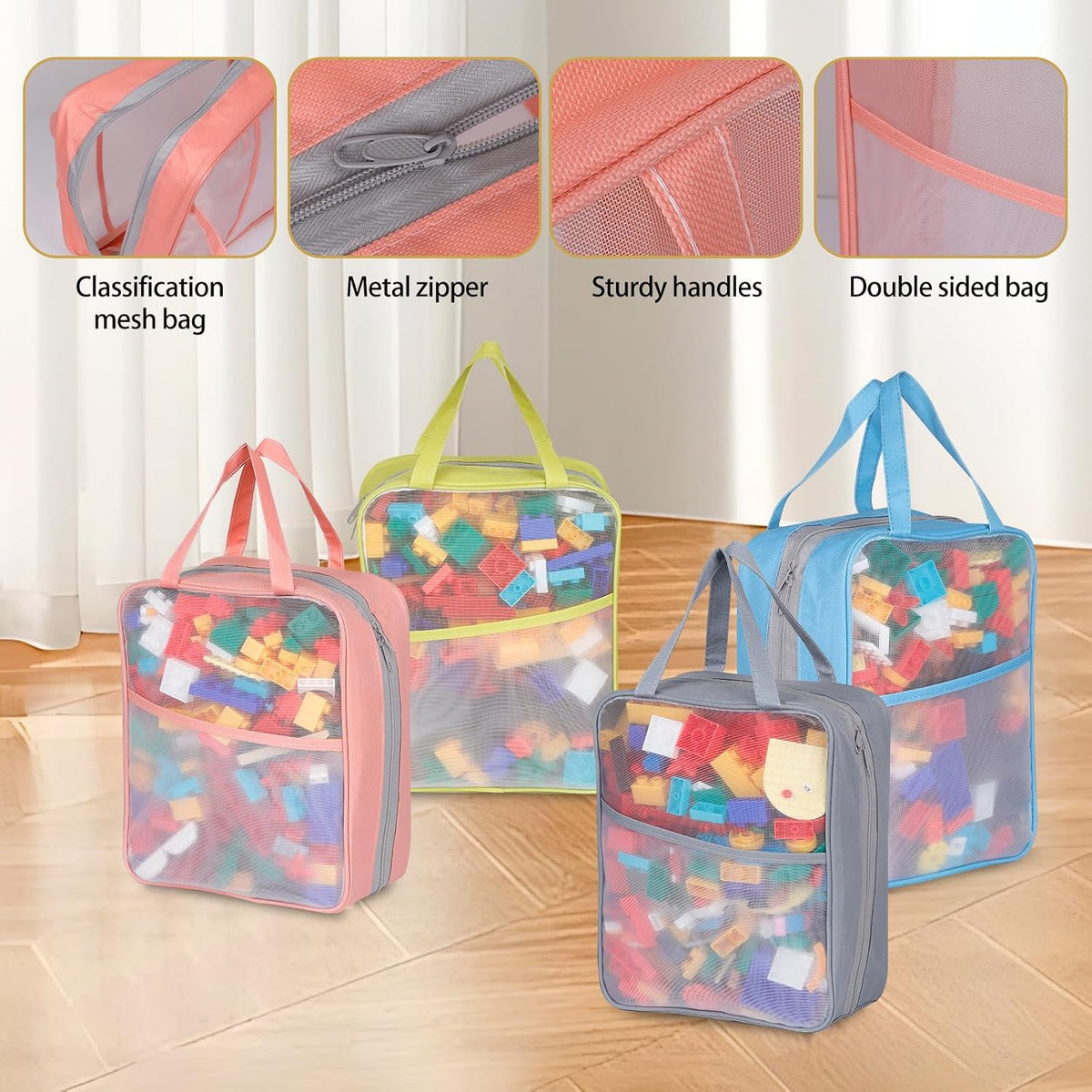 4-Pack Large Toy Storage Bags, Mesh Travel Bag for Board Games Storage