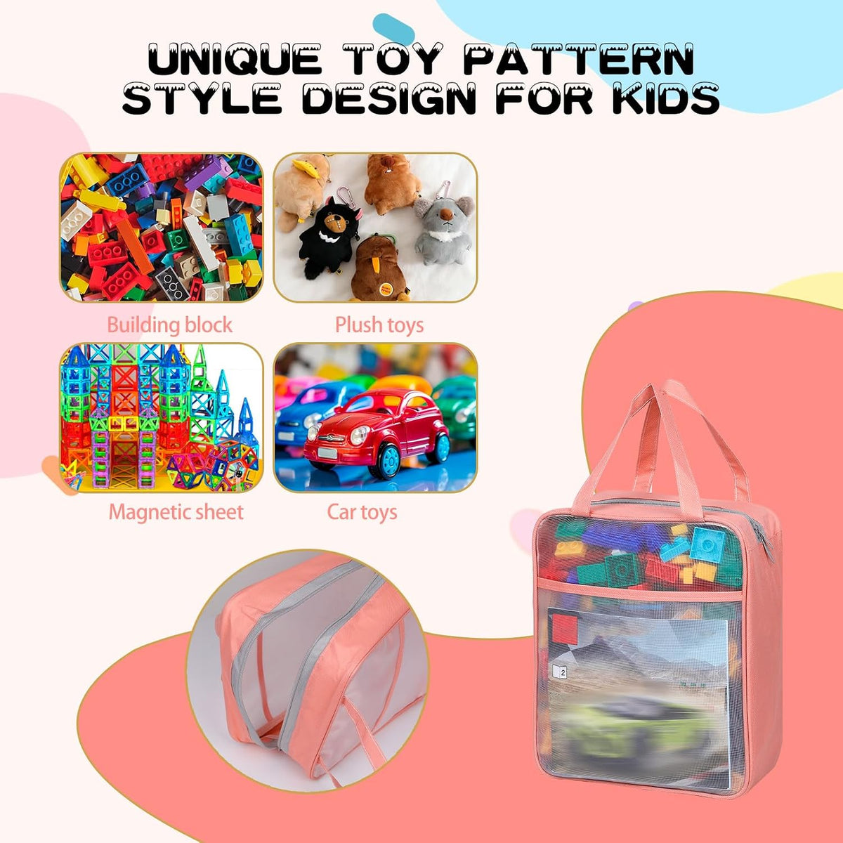 4-Pack Large Toy Storage Bags, Mesh Travel Bag for Board Games Storage