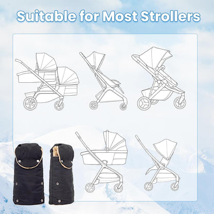 Winter Stroller Gloves, Universal Hand Muffs for Cold Weather, Black