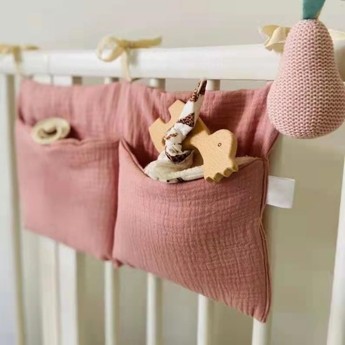 1Pcs BedHead Hanging Bag, Hanging Bag Miscellaneous Storage Bedside Table Storage Bag Iron Frame Bed Dormitory Supplies(Pink)