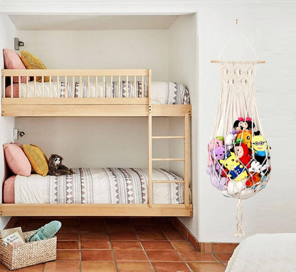 Stuffed Animal Hammock Wall Hanging Net for Stuffed Animal Storage Plush Toy Holder Macrame Toy Display for Boho Kidroom Decor Nursery Organizer (Cream)