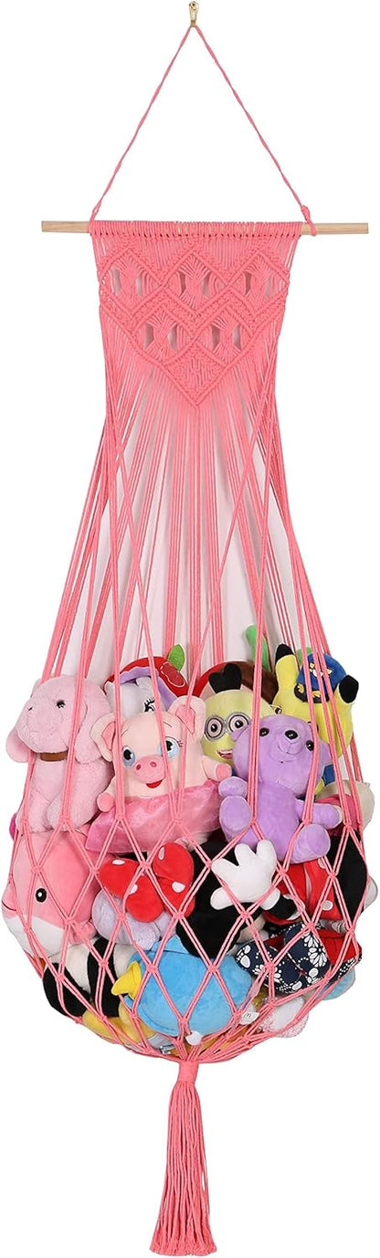 Stuffed Animal Hammock Wall Hanging Net for Stuffed Animal Storage Plush Toy Holder Macrame Toy Display for Boho Kidroom Decor Nursery Organizer (Cream)