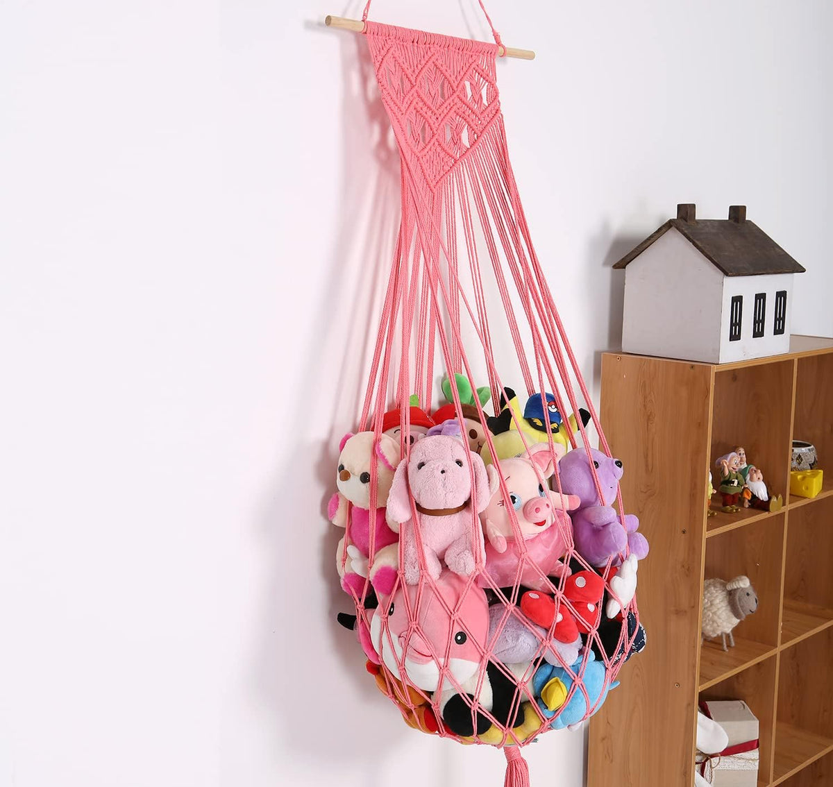 Stuffed Animal Hammock Wall Hanging Net for Stuffed Animal Storage Plush Toy Holder Macrame Toy Display for Boho Kidroom Decor Nursery Organizer (Cream)
