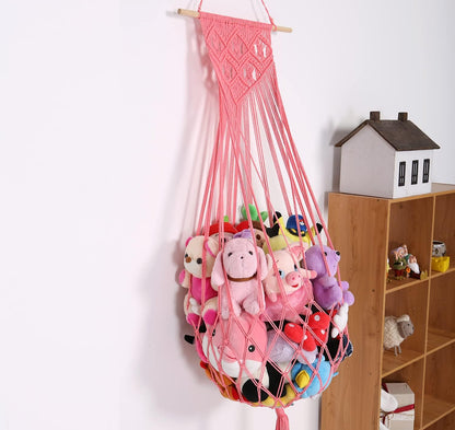 Stuffed Animal Hammock Wall Hanging Net for Stuffed Animal Storage Plush Toy Holder Macrame Toy Display for Boho Kidroom Decor Nursery Organizer (Cream)