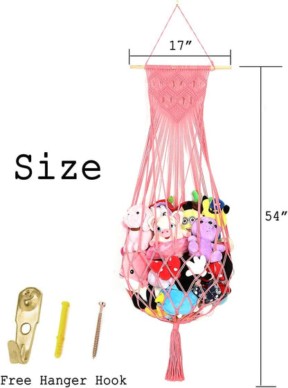 Stuffed Animal Hammock Wall Hanging Net for Stuffed Animal Storage Plush Toy Holder Macrame Toy Display for Boho Kidroom Decor Nursery Organizer (Cream)