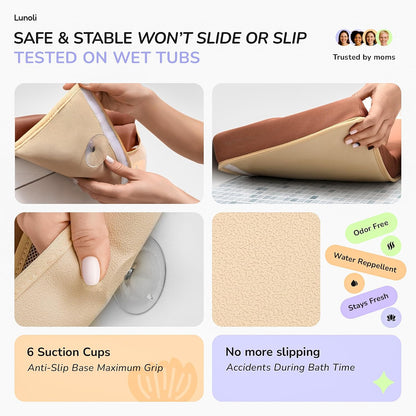 Baby Bath Kneeler and Elbow Rest Pad Set, Mocha Mousse, 1.8 Inch Memory Foam Cushion for Parents, Waterproof Kneeling Pad with 6 Suction Cups, 4 Mesh Pockets, Reusable Markers & Eco Stickers