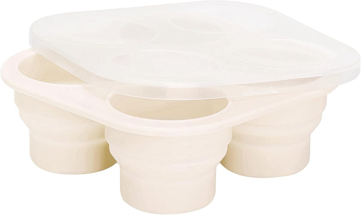 Silicone Foldable and Portable Baby Food Freezer Tray with Lid, Storage Container for Homemade Baby Food, Veggie & Fruit Purees, Ivory