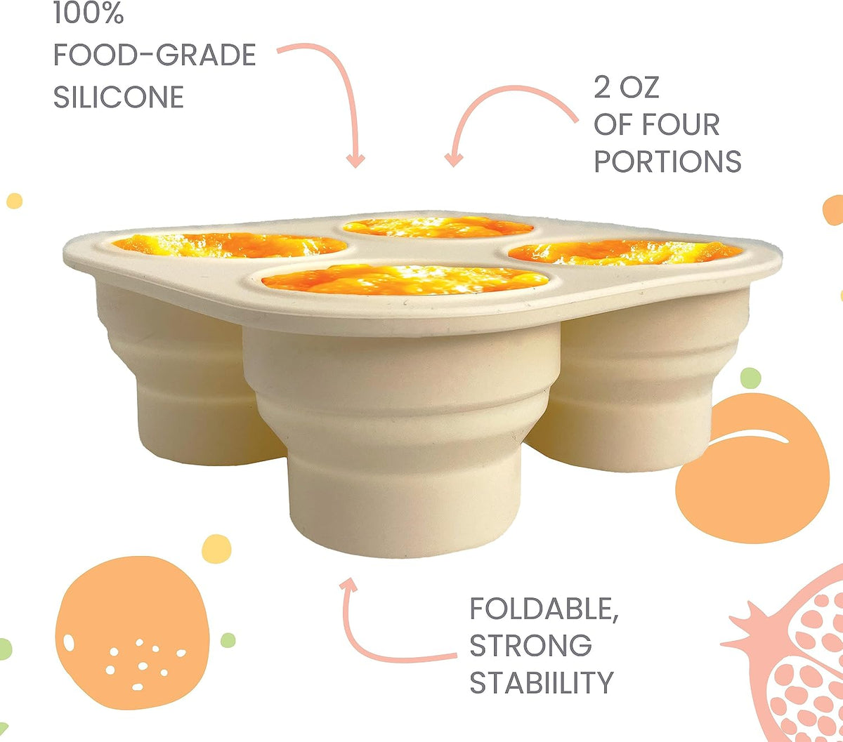 Silicone Foldable and Portable Baby Food Freezer Tray with Lid, Storage Container for Homemade Baby Food, Veggie & Fruit Purees, Ivory