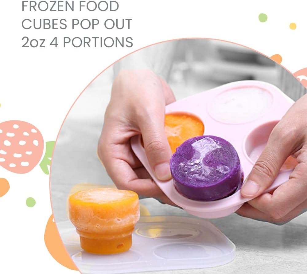 Silicone Foldable and Portable Baby Food Freezer Tray with Lid, Storage Container for Homemade Baby Food, Veggie & Fruit Purees, Ivory