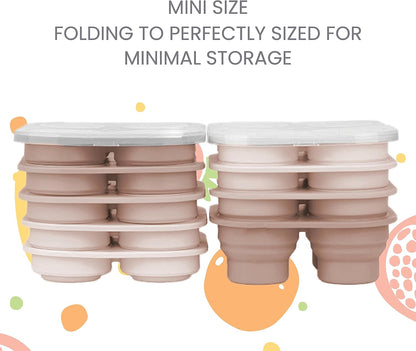 Silicone Foldable and Portable Baby Food Freezer Tray with Lid, Storage Container for Homemade Baby Food, Veggie & Fruit Purees, Ivory