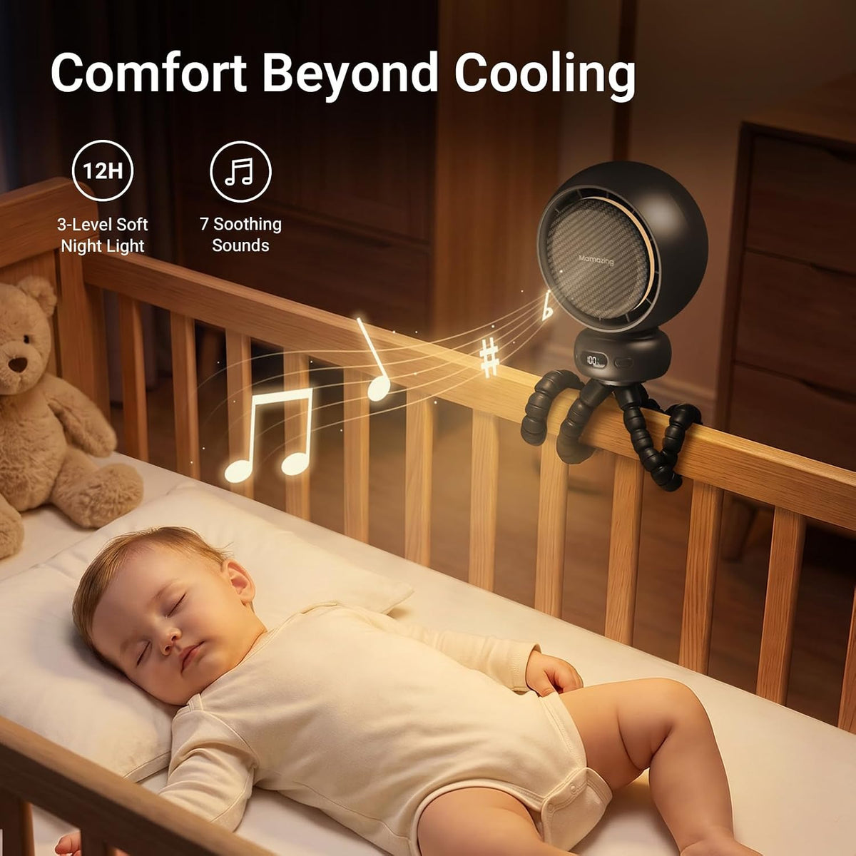 Portable Stroller Fan for Cooling, 70° Auto Oscillation, 5000mAh