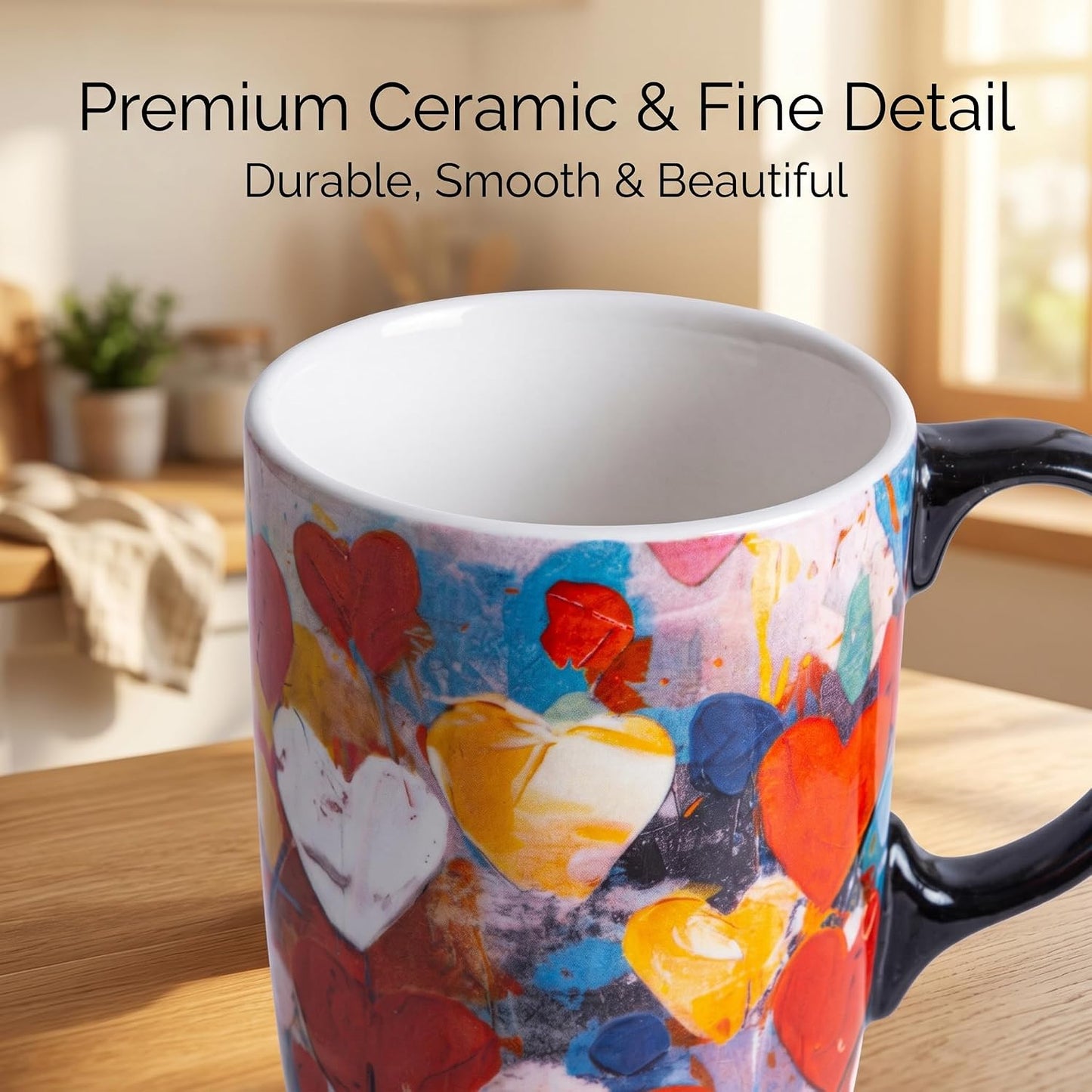 17oz Tropical Leaf Ceramic Travel Coffee Mug with Lid & Matching Gift Box | Microwave & Dishwasher Safe, Cup Holder Friendly, Commute Office Home Use, Large Latte Cocoa Tea Cup, Ergonomic Handle