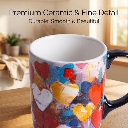 17oz Tropical Leaf Ceramic Travel Coffee Mug with Lid & Matching Gift Box | Microwave & Dishwasher Safe, Cup Holder Friendly, Commute Office Home Use, Large Latte Cocoa Tea Cup, Ergonomic Handle