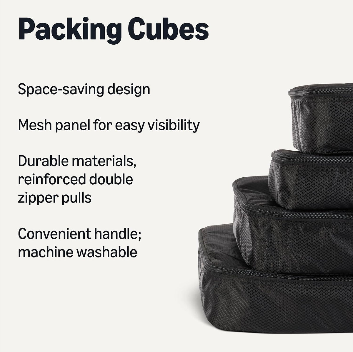 4-Piece Packing Cubes Travel Accessories Set, Luggage Organizer with Double Zipper, Mesh Top, Space-Saving, Medium, Sky Blue (Previously Amazon Basics)