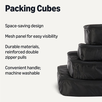 4-Piece Packing Cubes Travel Accessories Set, Luggage Organizer with Double Zipper, Mesh Top, Space-Saving, Medium, Sky Blue (Previously Amazon Basics)