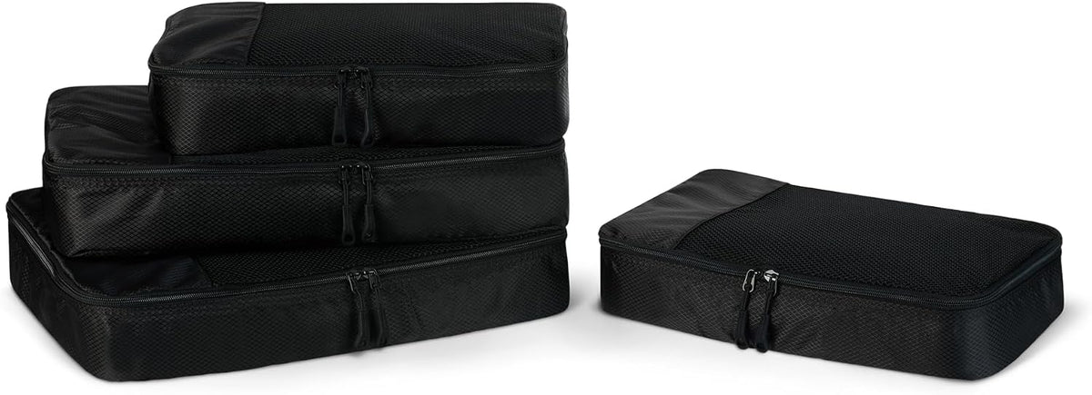 4-Piece Packing Cubes Travel Accessories Set, Luggage Organizer with Double Zipper, Mesh Top, Space-Saving, Medium, Sky Blue (Previously Amazon Basics)