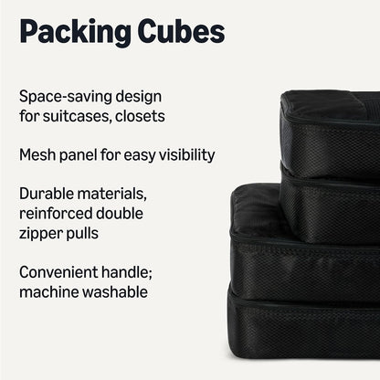 4-Piece Packing Cubes Travel Accessories Set, Luggage Organizer with Double Zipper, Mesh Top, Space-Saving, Medium, Sky Blue (Previously Amazon Basics)