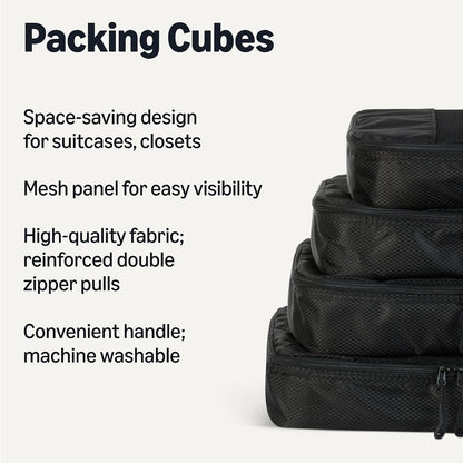 4-Piece Packing Cubes Travel Accessories Set, Luggage Organizer with Double Zipper, Mesh Top, Space-Saving, Medium, Sky Blue (Previously Amazon Basics)
