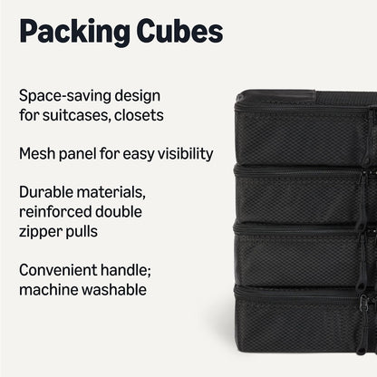 4-Piece Packing Cubes Travel Accessories Set, Luggage Organizer with Double Zipper, Mesh Top, Space-Saving, Medium, Sky Blue (Previously Amazon Basics)