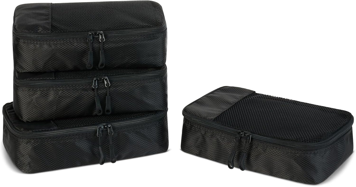 4-Piece Packing Cubes Travel Accessories Set, Luggage Organizer with Double Zipper, Mesh Top, Space-Saving, Medium, Sky Blue (Previously Amazon Basics)