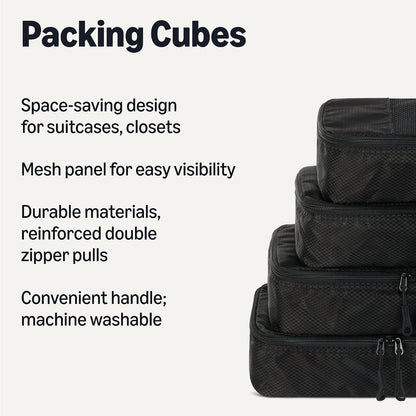 4-Piece Packing Cubes Travel Accessories Set, Luggage Organizer with Double Zipper, Mesh Top, Space-Saving, Medium, Sky Blue (Previously Amazon Basics)