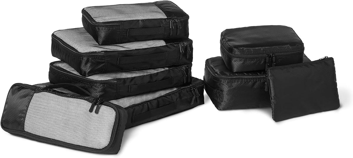 4-Piece Packing Cubes Travel Accessories Set, Luggage Organizer with Double Zipper, Mesh Top, Space-Saving, Medium, Sky Blue (Previously Amazon Basics)