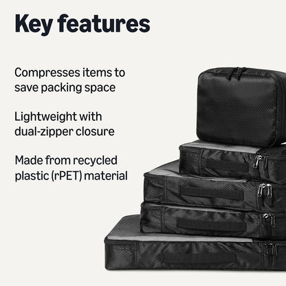 4-Piece Packing Cubes Travel Accessories Set, Luggage Organizer with Double Zipper, Mesh Top, Space-Saving, Medium, Sky Blue (Previously Amazon Basics)