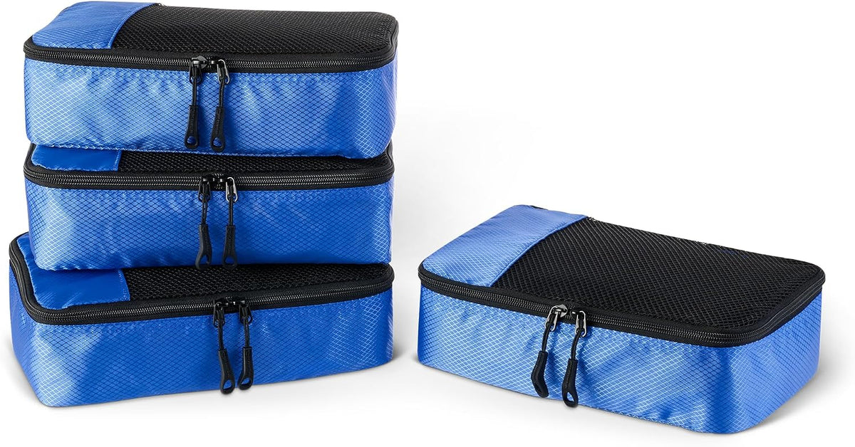 4-Piece Packing Cubes Travel Accessories Set, Luggage Organizer with Double Zipper, Mesh Top, Space-Saving, Medium, Sky Blue (Previously Amazon Basics)