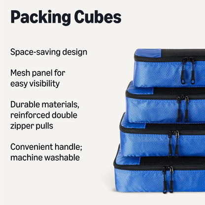 4-Piece Packing Cubes Travel Accessories Set, Luggage Organizer with Double Zipper, Mesh Top, Space-Saving, Medium, Sky Blue (Previously Amazon Basics)
