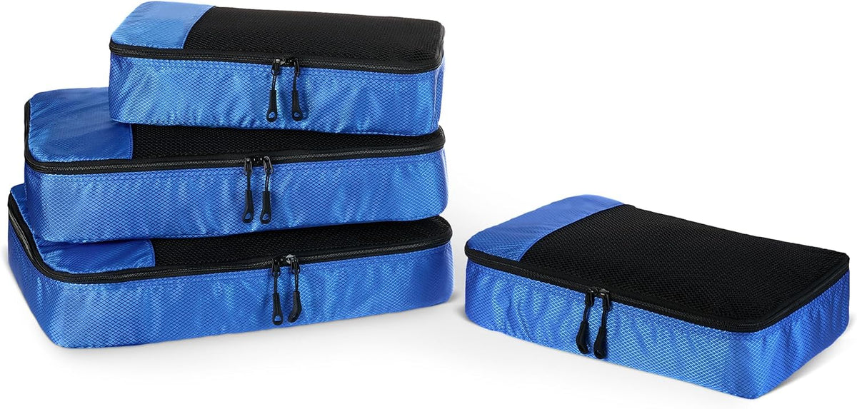 4-Piece Packing Cubes Travel Accessories Set, Luggage Organizer with Double Zipper, Mesh Top, Space-Saving, Medium, Sky Blue (Previously Amazon Basics)